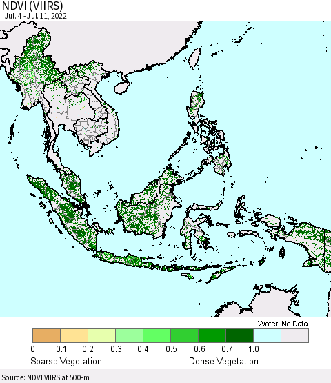 South East Asia NDVI (VIIRS) Thematic Map For 7/4/2022 - 7/11/2022