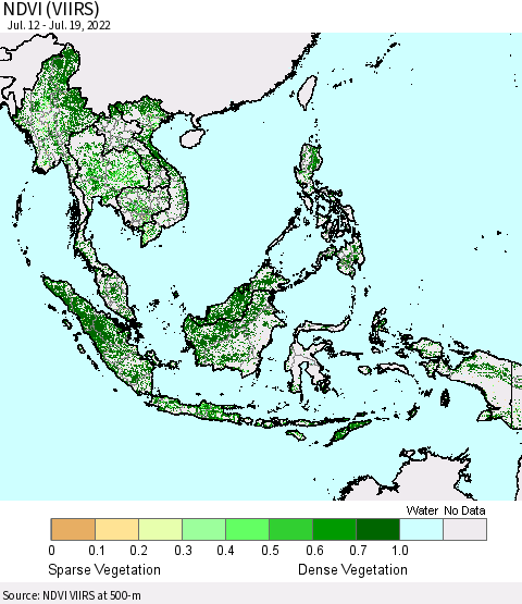 South East Asia NDVI (VIIRS) Thematic Map For 7/12/2022 - 7/19/2022