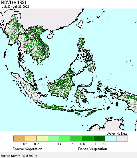 South East Asia NDVI (VIIRS) Thematic Map For 7/20/2022 - 7/27/2022