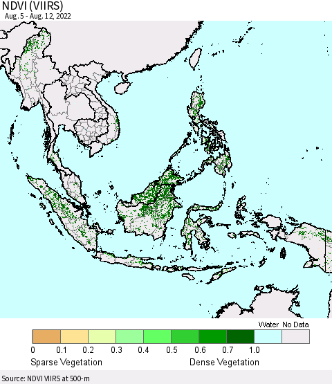 South East Asia NDVI (VIIRS) Thematic Map For 8/5/2022 - 8/12/2022