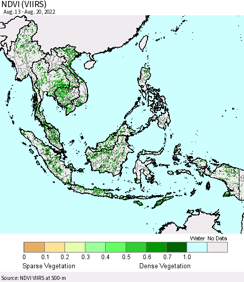 South East Asia NDVI (VIIRS) Thematic Map For 8/13/2022 - 8/20/2022