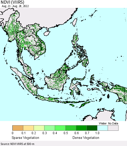 South East Asia NDVI (VIIRS) Thematic Map For 8/21/2022 - 8/28/2022