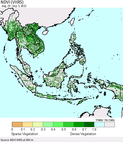 South East Asia NDVI (VIIRS) Thematic Map For 8/29/2022 - 9/5/2022
