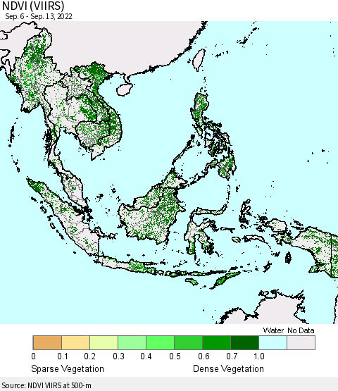 South East Asia NDVI (VIIRS) Thematic Map For 9/6/2022 - 9/13/2022