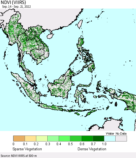 South East Asia NDVI (VIIRS) Thematic Map For 9/14/2022 - 9/21/2022