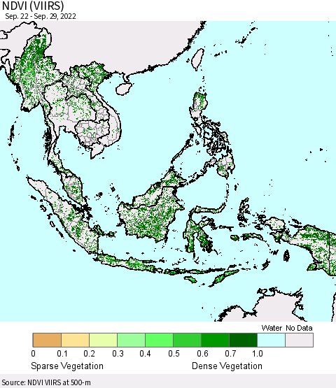 South East Asia NDVI (VIIRS) Thematic Map For 9/22/2022 - 9/29/2022