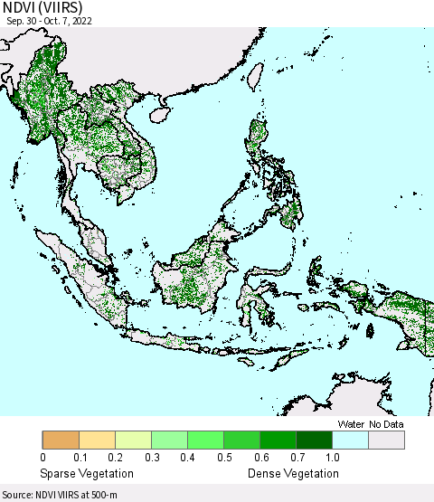South East Asia NDVI (VIIRS) Thematic Map For 9/30/2022 - 10/7/2022