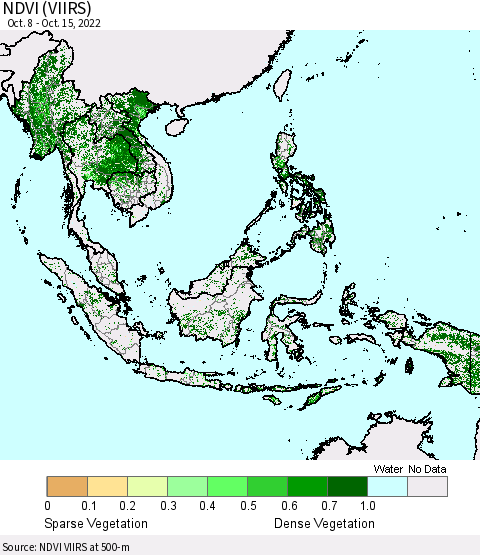 South East Asia NDVI (VIIRS) Thematic Map For 10/8/2022 - 10/15/2022