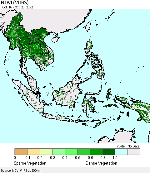 South East Asia NDVI (VIIRS) Thematic Map For 10/16/2022 - 10/23/2022