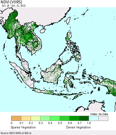 South East Asia NDVI (VIIRS) Thematic Map For 10/24/2022 - 10/31/2022