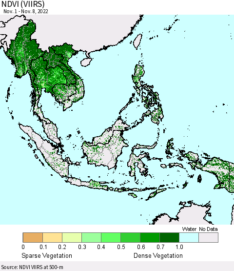 South East Asia NDVI (VIIRS) Thematic Map For 11/1/2022 - 11/8/2022