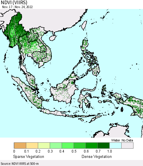 South East Asia NDVI (VIIRS) Thematic Map For 11/17/2022 - 11/24/2022