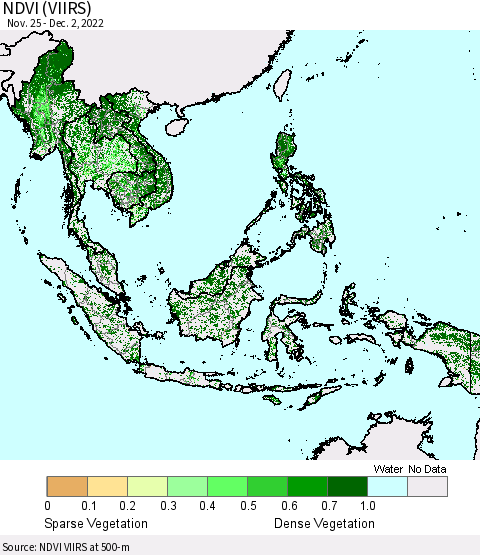 South East Asia NDVI (VIIRS) Thematic Map For 11/25/2022 - 12/2/2022