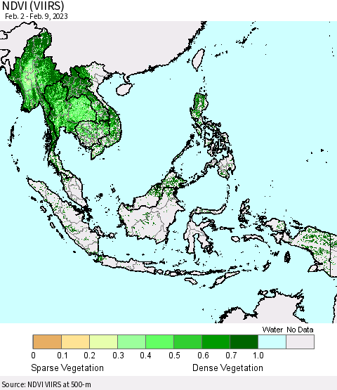 South East Asia NDVI (VIIRS) Thematic Map For 2/2/2023 - 2/9/2023