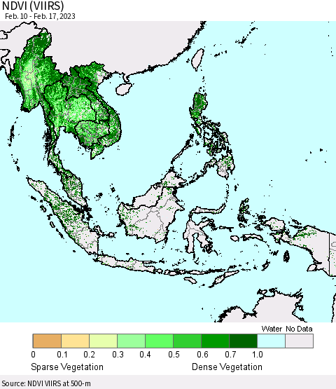 South East Asia NDVI (VIIRS) Thematic Map For 2/10/2023 - 2/17/2023