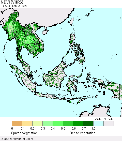 South East Asia NDVI (VIIRS) Thematic Map For 2/18/2023 - 2/25/2023