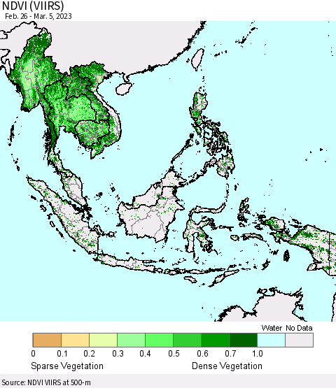 South East Asia NDVI (VIIRS) Thematic Map For 2/26/2023 - 3/5/2023