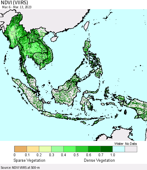 South East Asia NDVI (VIIRS) Thematic Map For 3/6/2023 - 3/13/2023