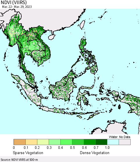 South East Asia NDVI (VIIRS) Thematic Map For 3/22/2023 - 3/29/2023