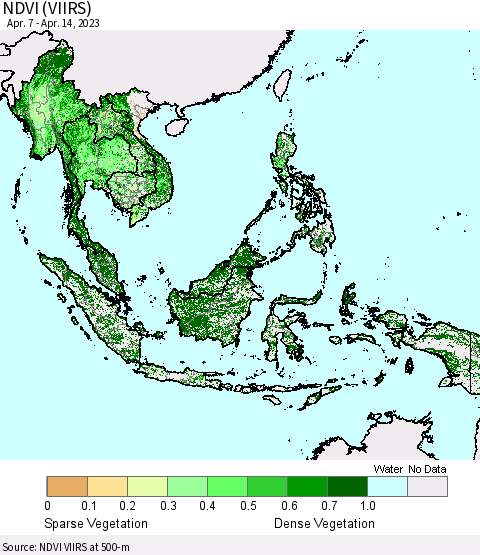 South East Asia NDVI (VIIRS) Thematic Map For 4/7/2023 - 4/14/2023
