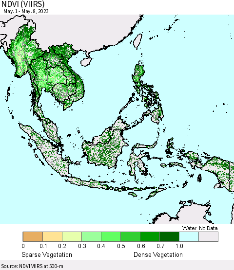South East Asia NDVI (VIIRS) Thematic Map For 5/1/2023 - 5/8/2023