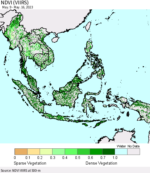 South East Asia NDVI (VIIRS) Thematic Map For 5/9/2023 - 5/16/2023