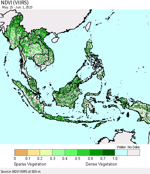 South East Asia NDVI (VIIRS) Thematic Map For 5/25/2023 - 6/1/2023