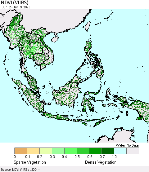 South East Asia NDVI (VIIRS) Thematic Map For 6/2/2023 - 6/9/2023