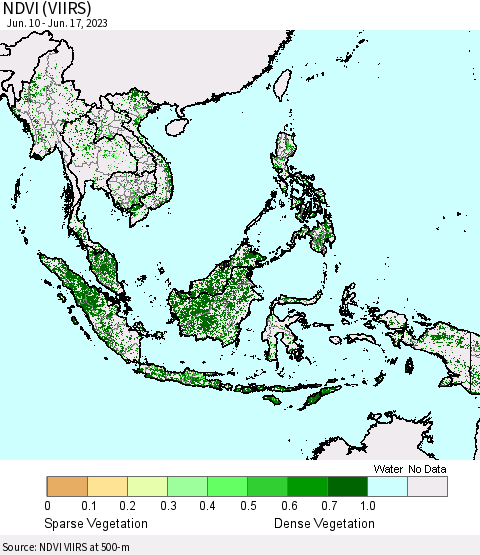 South East Asia NDVI (VIIRS) Thematic Map For 6/10/2023 - 6/17/2023
