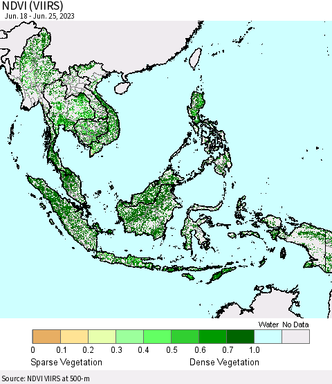 South East Asia NDVI (VIIRS) Thematic Map For 6/18/2023 - 6/25/2023