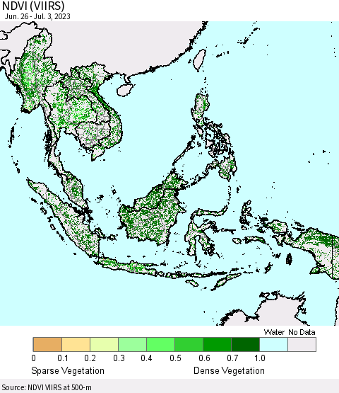 South East Asia NDVI (VIIRS) Thematic Map For 6/26/2023 - 7/3/2023