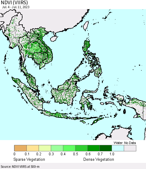 South East Asia NDVI (VIIRS) Thematic Map For 7/4/2023 - 7/11/2023