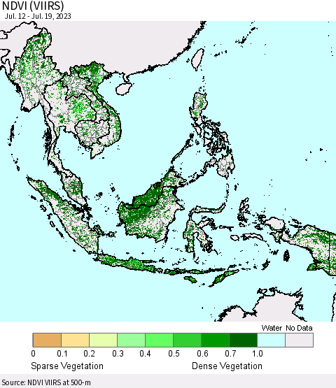 South East Asia NDVI (VIIRS) Thematic Map For 7/12/2023 - 7/19/2023