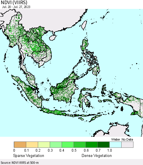 South East Asia NDVI (VIIRS) Thematic Map For 7/20/2023 - 7/27/2023
