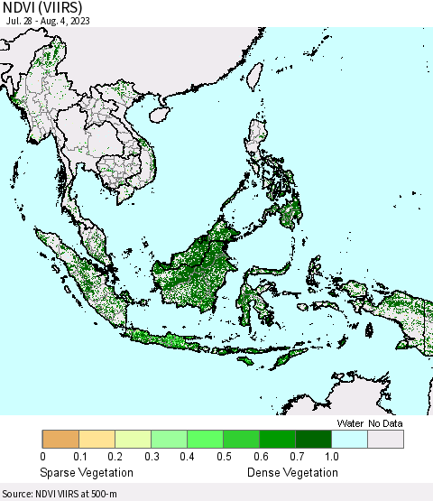 South East Asia NDVI (VIIRS) Thematic Map For 7/28/2023 - 8/4/2023