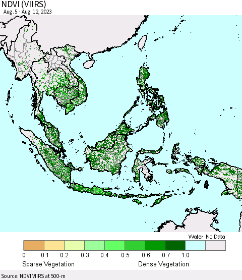South East Asia NDVI (VIIRS) Thematic Map For 8/5/2023 - 8/12/2023