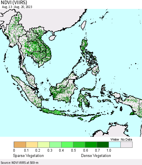 South East Asia NDVI (VIIRS) Thematic Map For 8/13/2023 - 8/20/2023