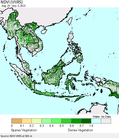 South East Asia NDVI (VIIRS) Thematic Map For 8/29/2023 - 9/5/2023