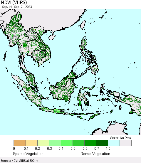 South East Asia NDVI (VIIRS) Thematic Map For 9/14/2023 - 9/21/2023