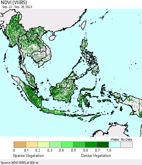 South East Asia NDVI (VIIRS) Thematic Map For 9/22/2023 - 9/29/2023