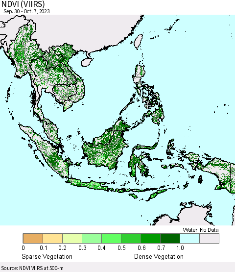 South East Asia NDVI (VIIRS) Thematic Map For 9/30/2023 - 10/7/2023