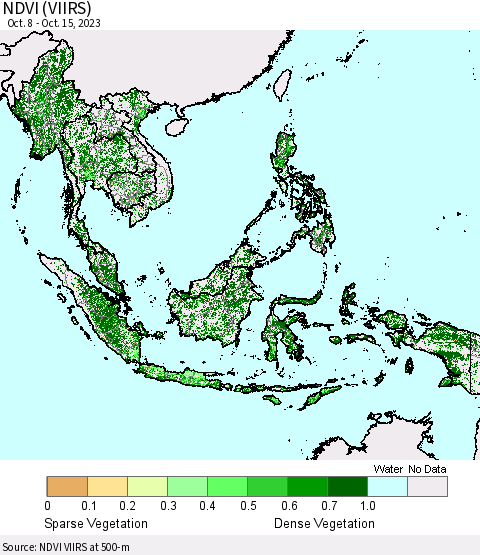 South East Asia NDVI (VIIRS) Thematic Map For 10/8/2023 - 10/15/2023