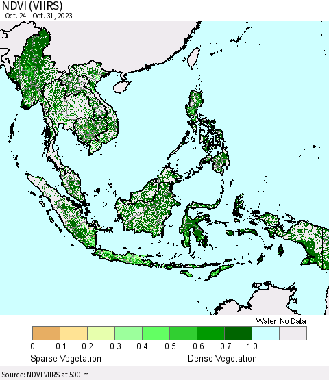 South East Asia NDVI (VIIRS) Thematic Map For 10/24/2023 - 10/31/2023