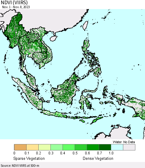 South East Asia NDVI (VIIRS) Thematic Map For 11/1/2023 - 11/8/2023