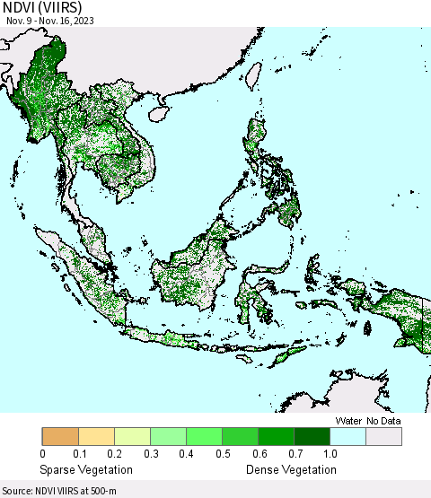 South East Asia NDVI (VIIRS) Thematic Map For 11/9/2023 - 11/16/2023