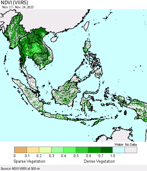 South East Asia NDVI (VIIRS) Thematic Map For 11/17/2023 - 11/24/2023