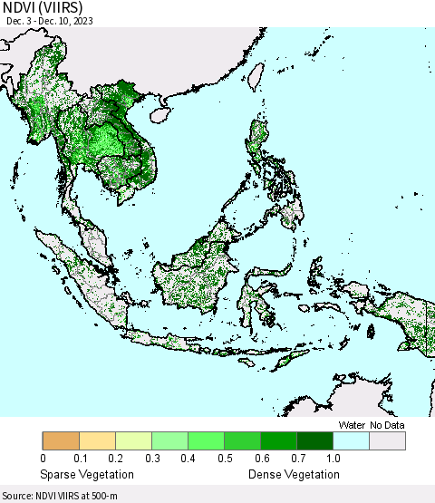 South East Asia NDVI (VIIRS) Thematic Map For 12/3/2023 - 12/10/2023