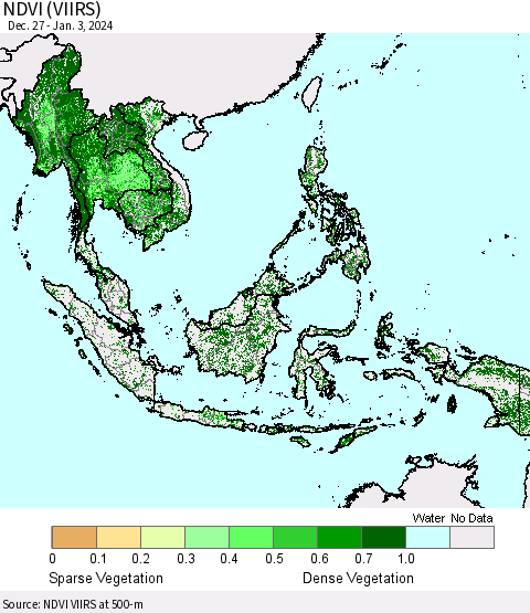 South East Asia NDVI (VIIRS) Thematic Map For 12/27/2023 - 1/3/2024