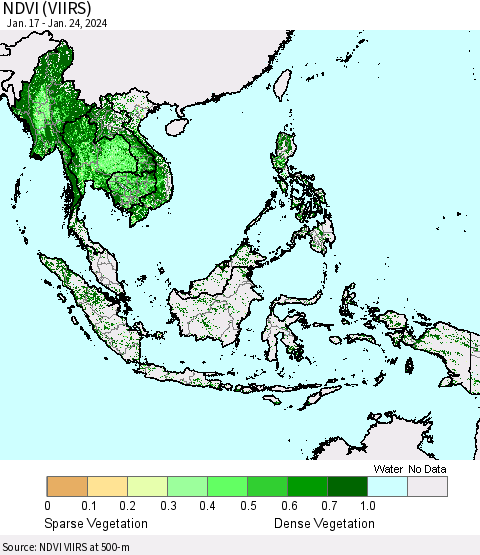 South East Asia NDVI (VIIRS) Thematic Map For 1/17/2024 - 1/24/2024