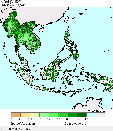 South East Asia NDVI (VIIRS) Thematic Map For 2/10/2024 - 2/17/2024
